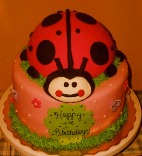 Cecilia Pink ladybug first birthday cake