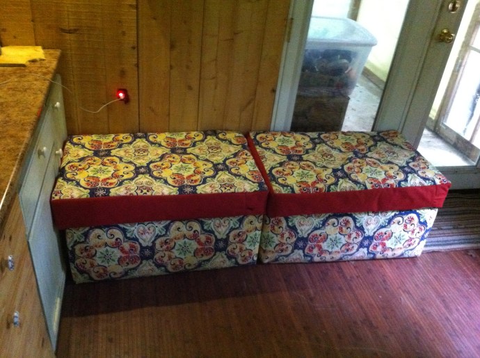 Footstools become a comfy sofa bench for three